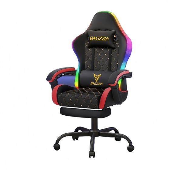 Pelituoli G01 RGB LED valaistus ergonominen muistivaahto jalkatuki 135 astetta kallistuva PU nahka pelihuoneeseen ja toimistoon punainen