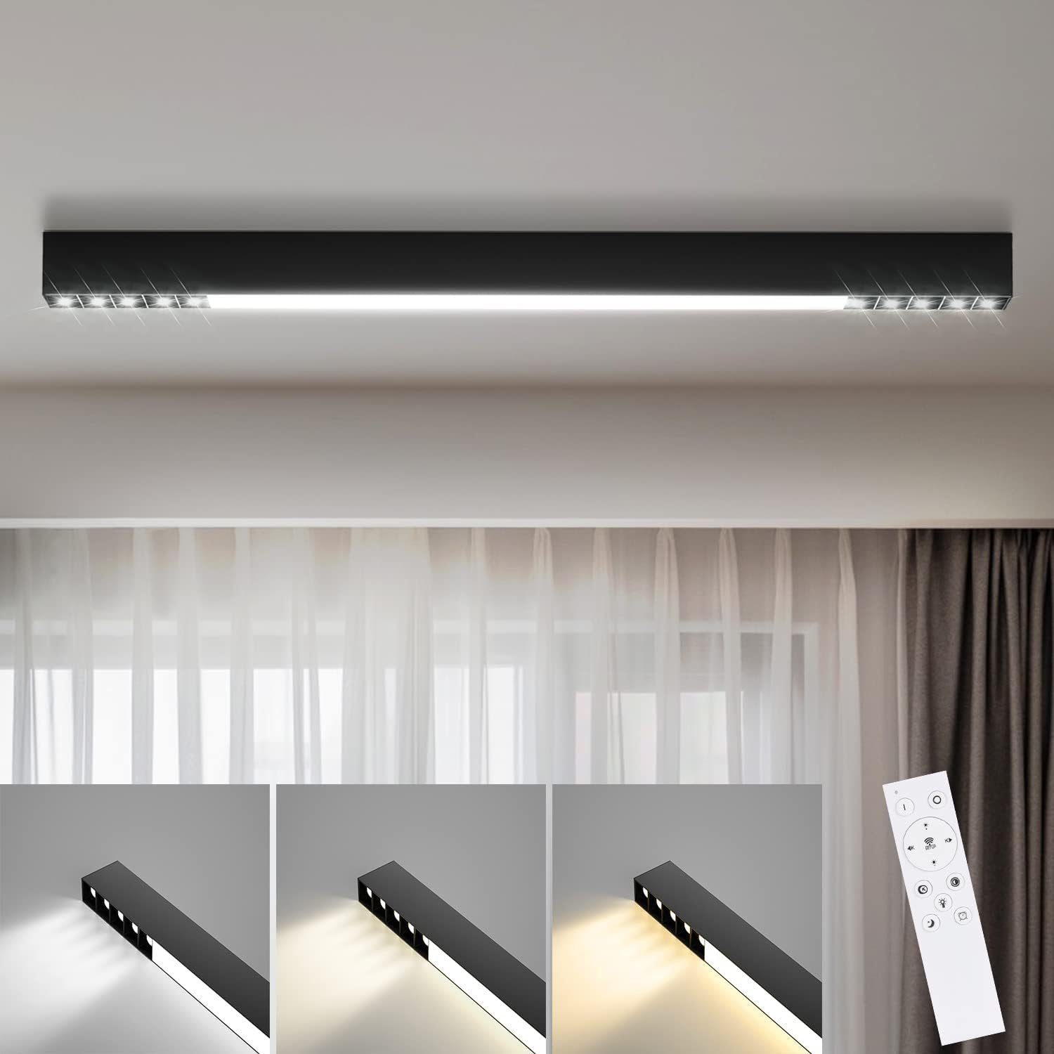 NETTLIFE LED - kattovalaisin, musta 32W, pitkä moderni, himmennettäväKaukosäätimellä, 107CMKeittiönvalaisin, olohuoneeseen, makuuhuoneeseen