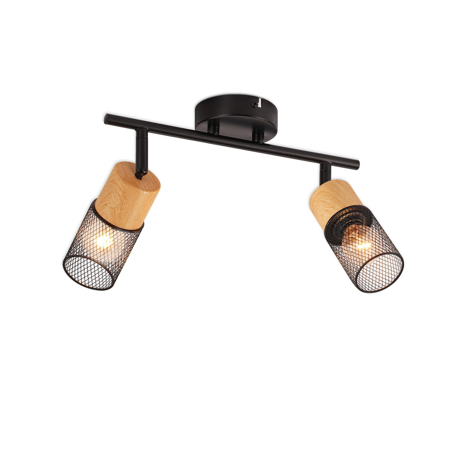 NETTLIFE - kattovalaisin 2 lamppua, vintage - kattospottivalot, puuspotit, 350° säädettävä, E14, retro