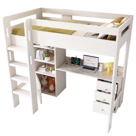 Lasten parvisänky, 90x200cm, USB C -pöytä, vaatekaappi ja säilytystila, ei patjaa