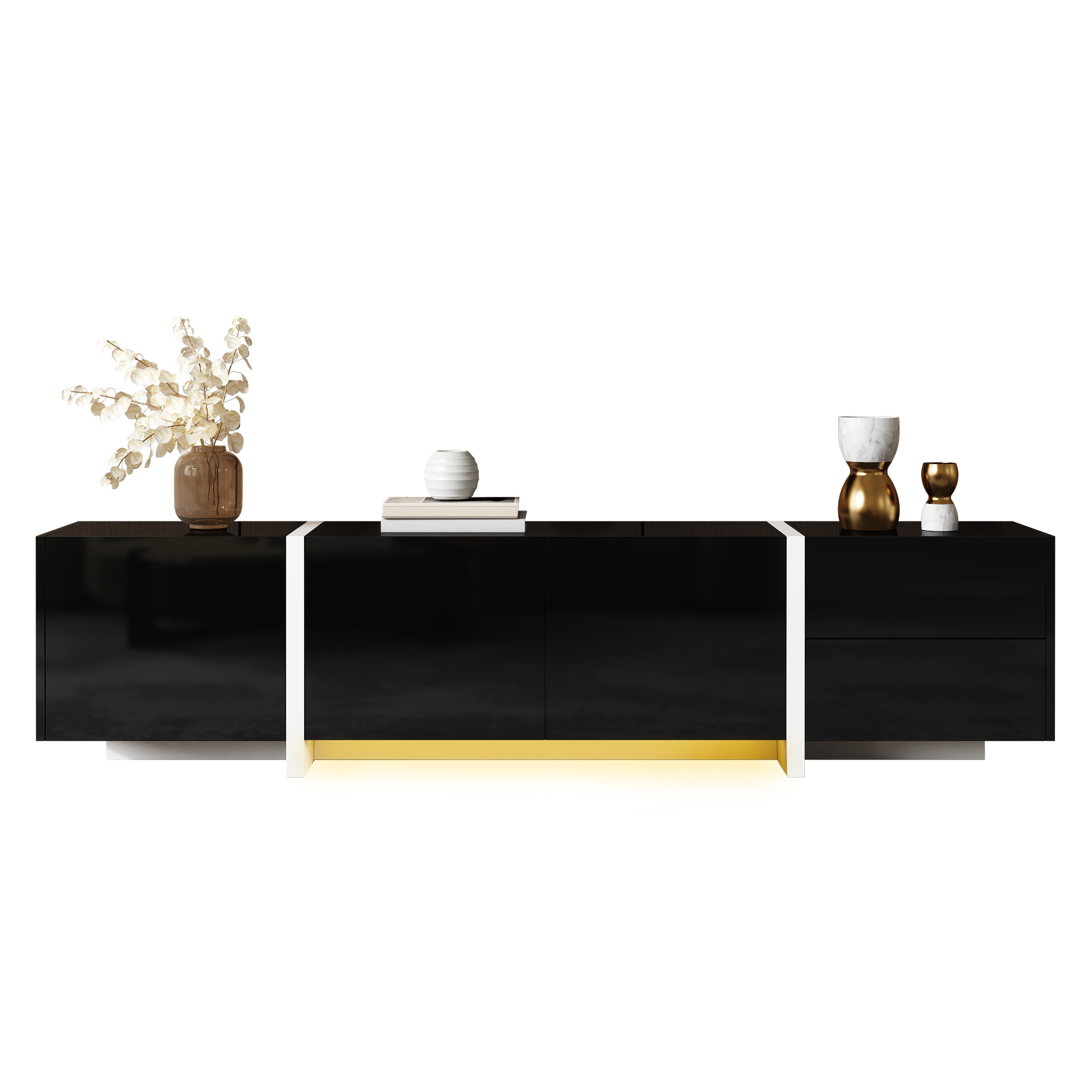 TV-taso 170x30x39 cm musta valkoinen lastulevy säilytyksellä ja liukuovilla