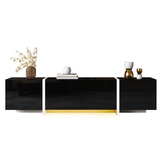 TV-taso 170x30x39 cm musta valkoinen lastulevy säilytyksellä ja liukuovilla