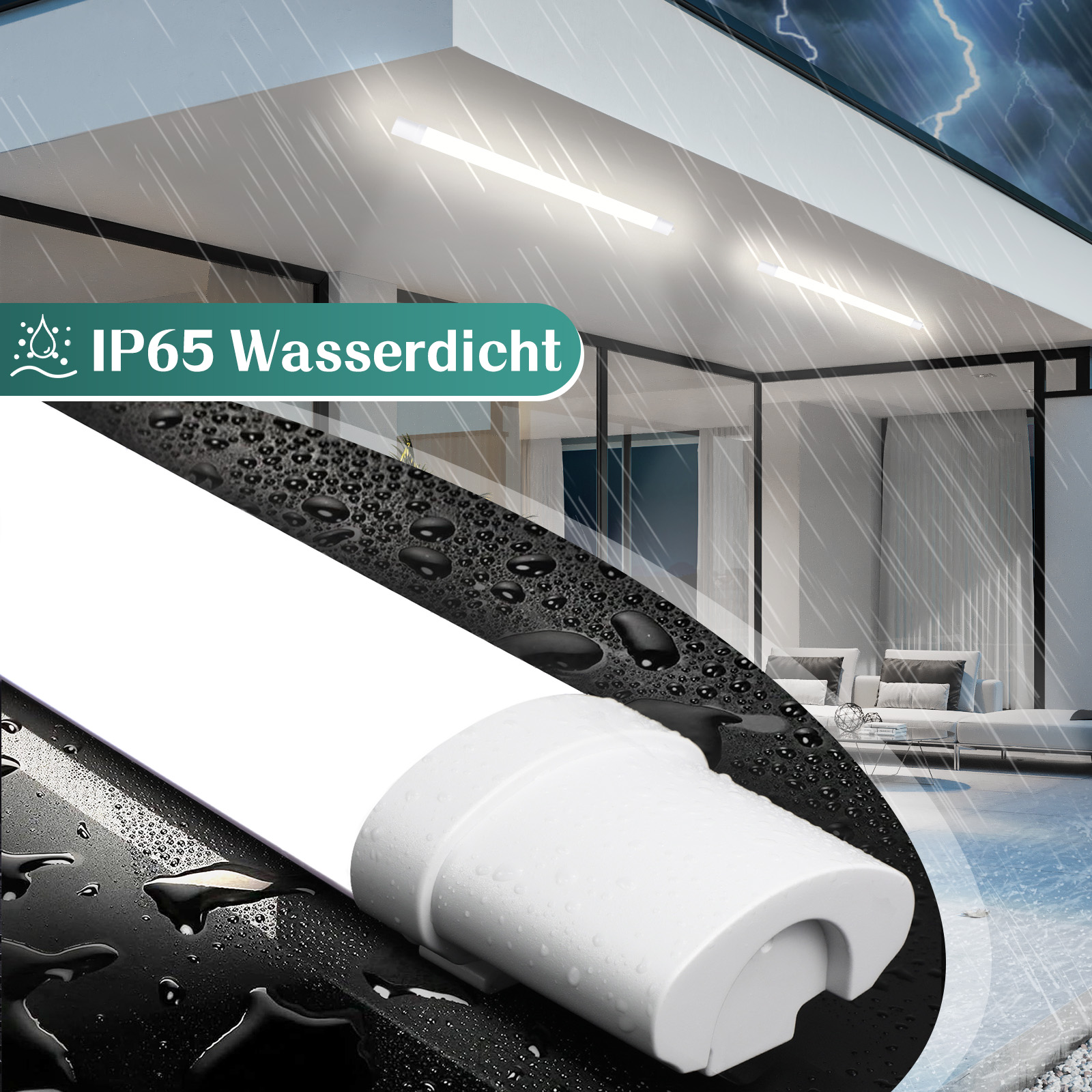 ZMH 90 cm 24 W IP65 LED-putkikattovalaisin, 5000 K, olohuoneeseen tai autotalliin