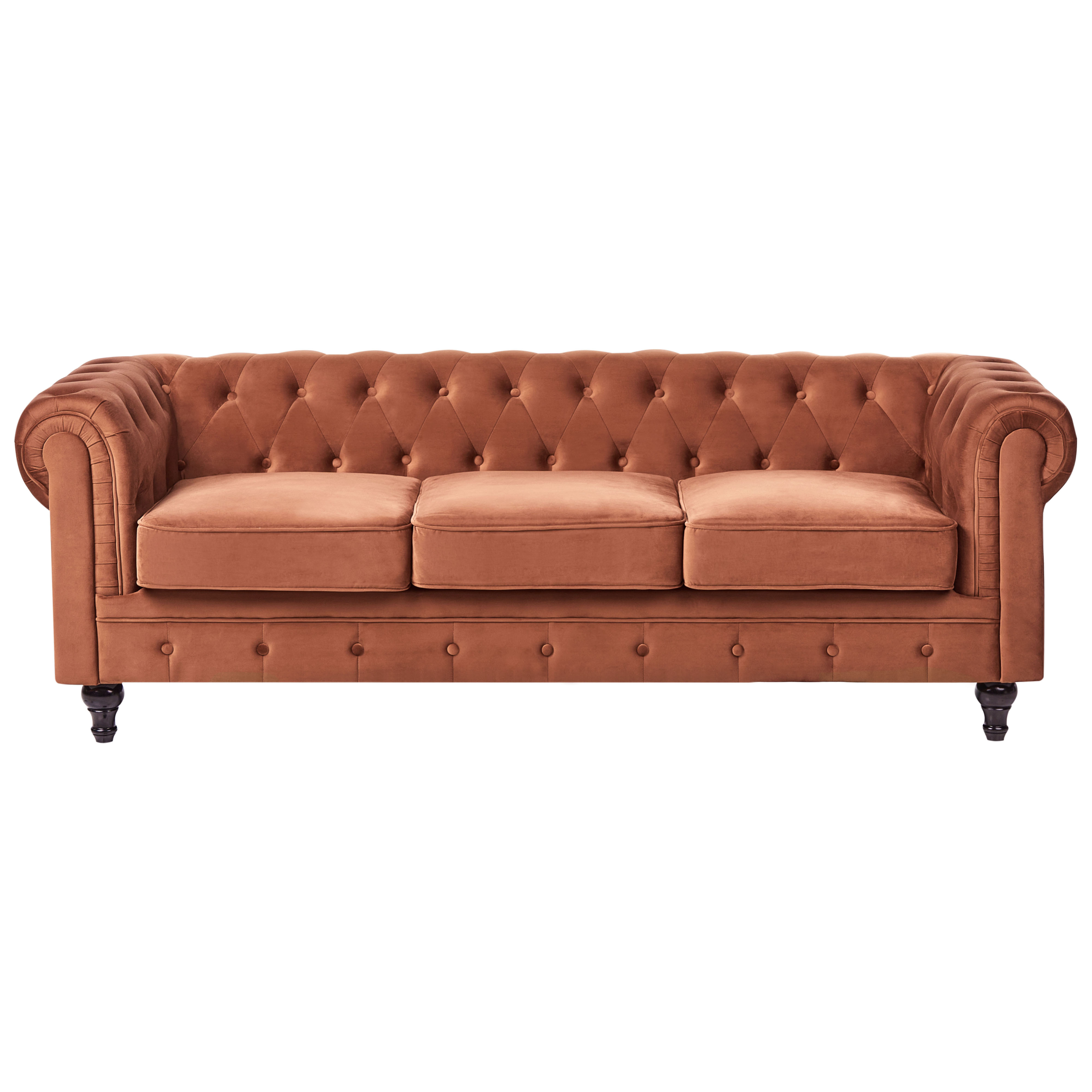 Sohva 3-istuttava CHESTERFIELD Sametti Kullanruskea