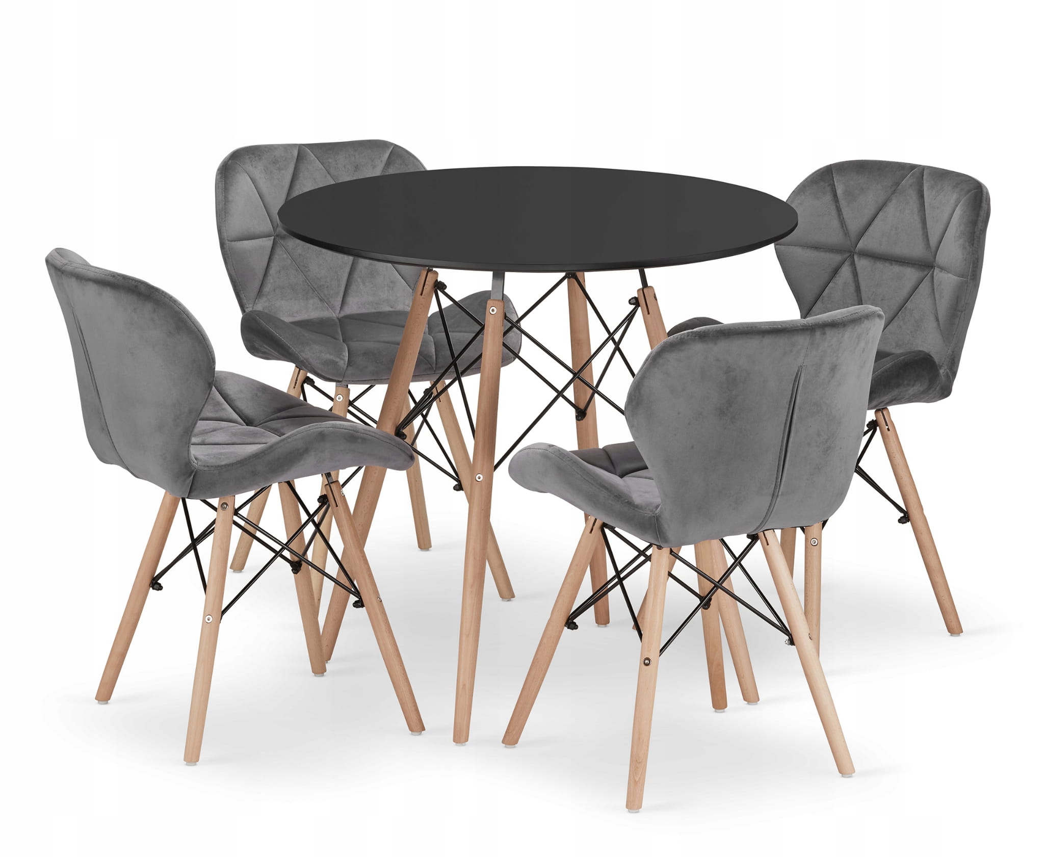 TODI 80 pyöreä pöytä, 4 LAGO-tuolia harmaa, musta