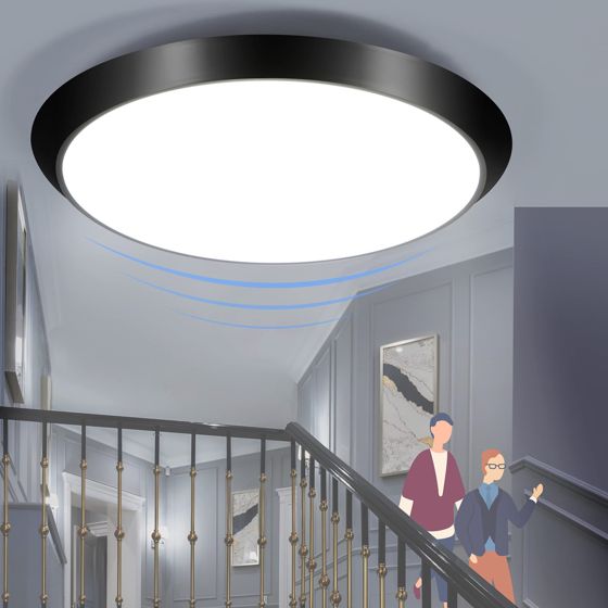 NETTLIFE LED - kattovalaisin, sisäkäyttöön liiketunnistimella, musta IP44 15 W, PyöreäKellarivalaisin, liiketunnistimella Ø 30 cm, 4000K