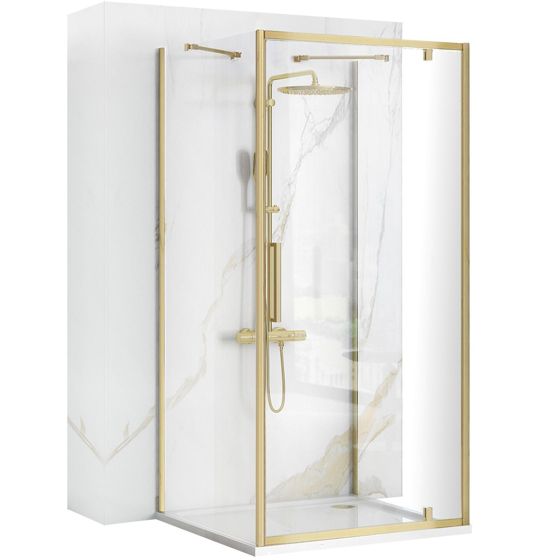 REA Seinän viereen asennettava suihkukaappi RAPID SWING 90x90 harjattu kulta, 90X90X195CM