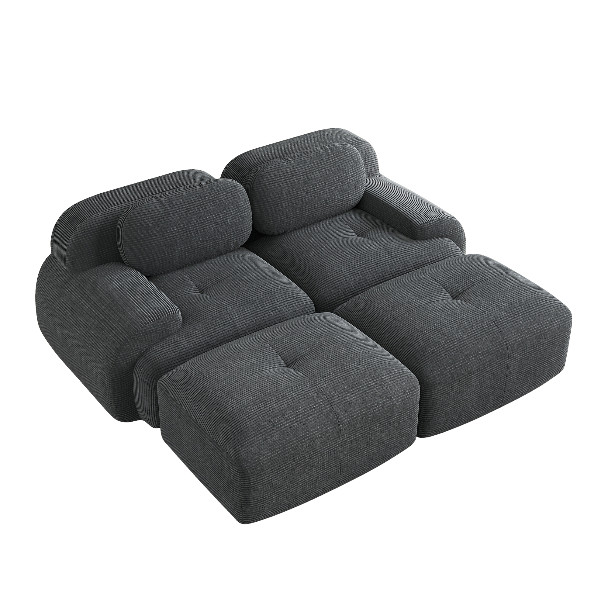 moduulisohva 2-paikkainen harmaa korduroy ergonominen rutschfeste