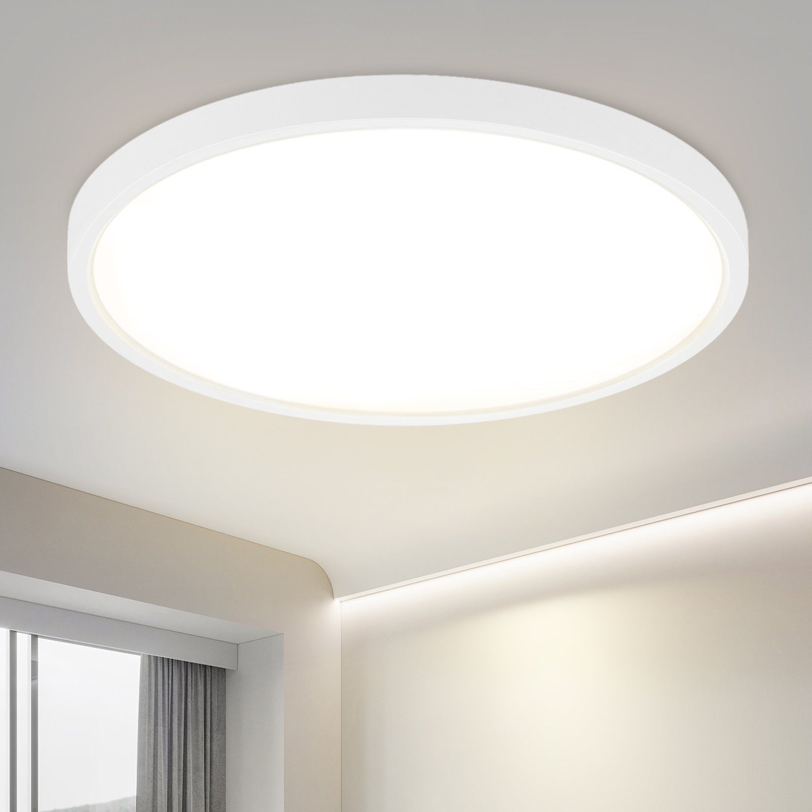 NETTLIFE LED - kattovalaisin 24W 4000K 30cm makuuhuoneeseen, litteä, halkaisijaltaan valkoinen, pyöreä keittiövalaisin kylpyhuoneeseen