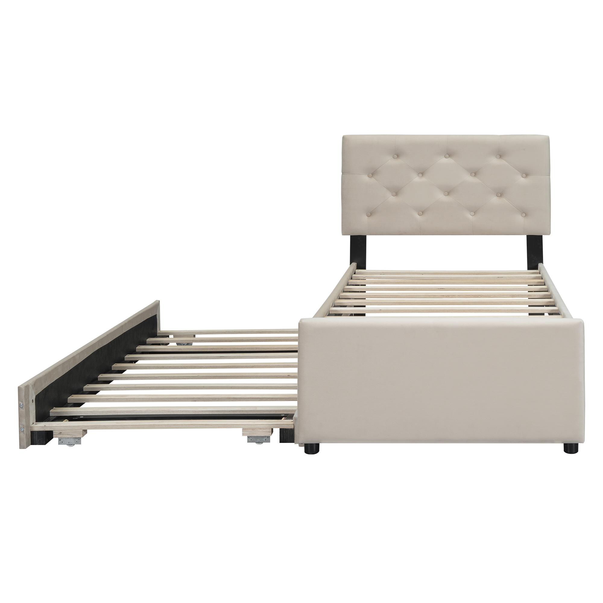 Verhoiltu Sänky 90 x 200 cm, Beige Sametti + MDF, Pyörät