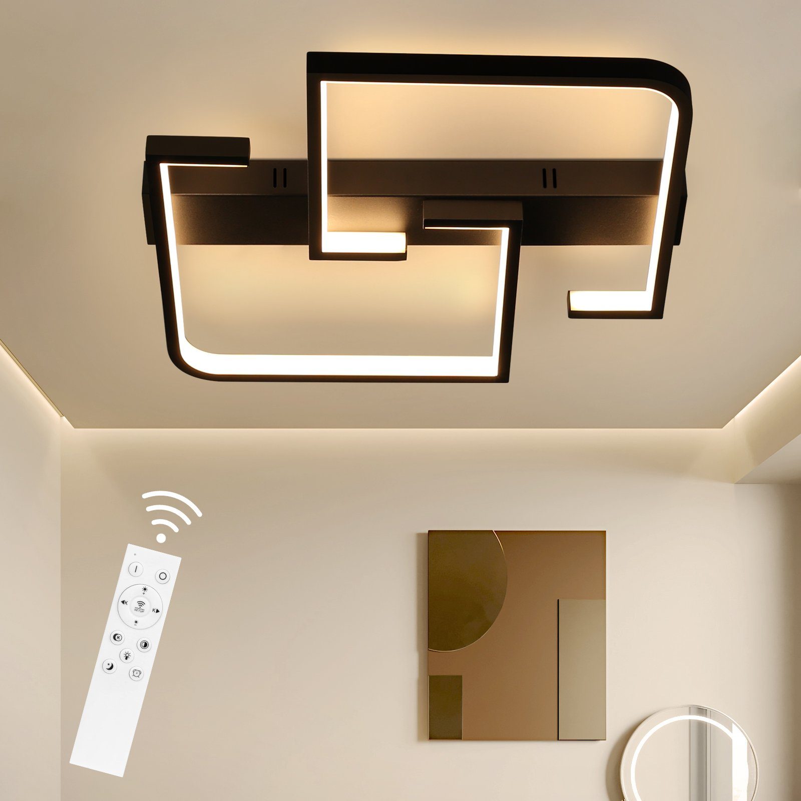 NETTLIFE LED - kattovalaisin, 45W metalli, 60CM olohuone, himmennettäväKaukosäätimellä, musta moderni, muotoilu makuuhuoneeseen