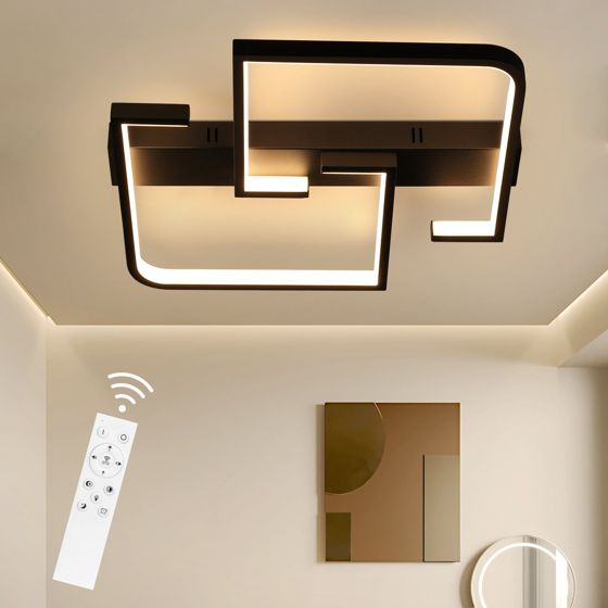 NETTLIFE LED - kattovalaisin, 45W metalli, 60CM olohuone, himmennettäväKaukosäätimellä, musta moderni, muotoilu makuuhuoneeseen