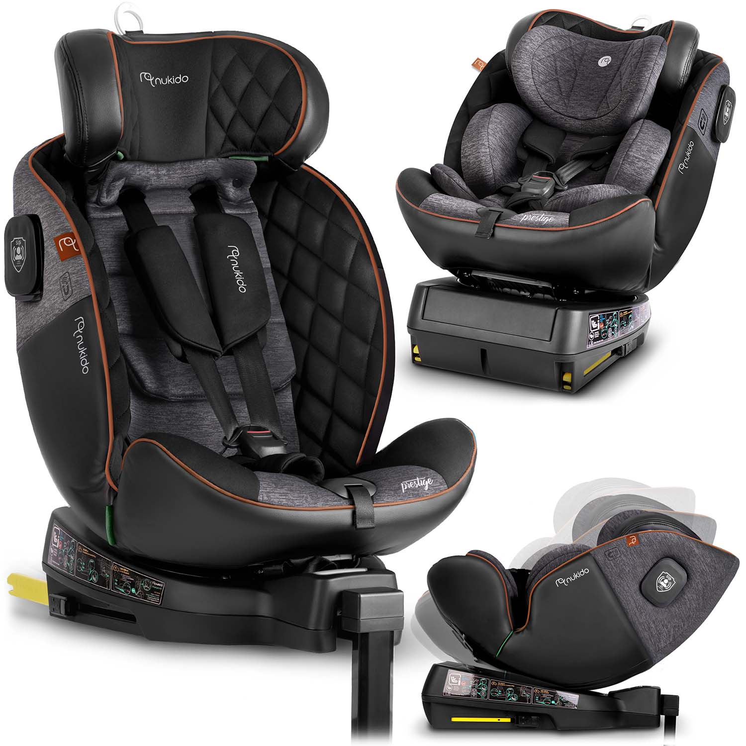 Nukido Prestige Line -turvaistuin, musta ja harmaa, 0-36 kg, ISOFIX-kiinnityksellä