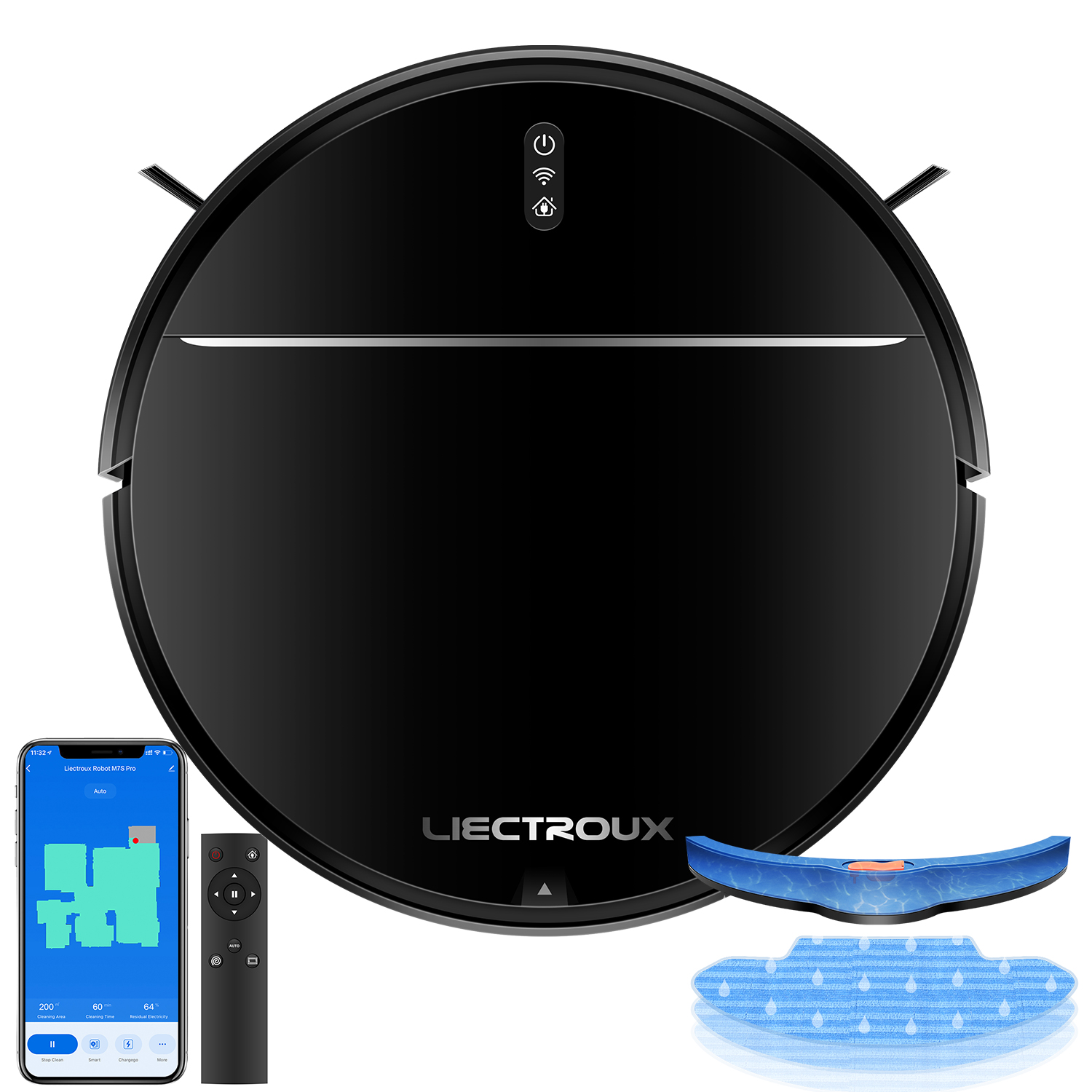 LIECTROUX M7S PRO - Älykäs robotti-imuri - 4000 Pa - Karttanavigointi - Käyttöaika 120 min - 4400 mAh akku