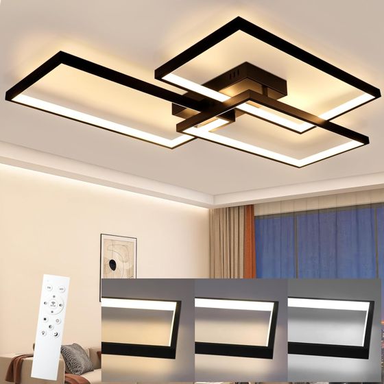 NETTLIFE LED - kattovalaisin, musta metalli, 72W 80CM, olohuoneen lamppu, moderni himmennettäväKaukosäätimellä suorakaiteen, muotoinen muotoilu