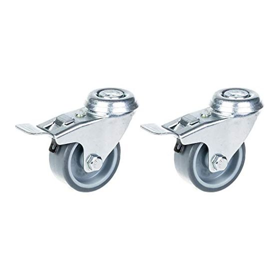 50mm 2" pyörä harmaalla kumirenkaalla, kääntyvä jarrullinen, 80kg kantavuus, 2 kpl:n sarja.