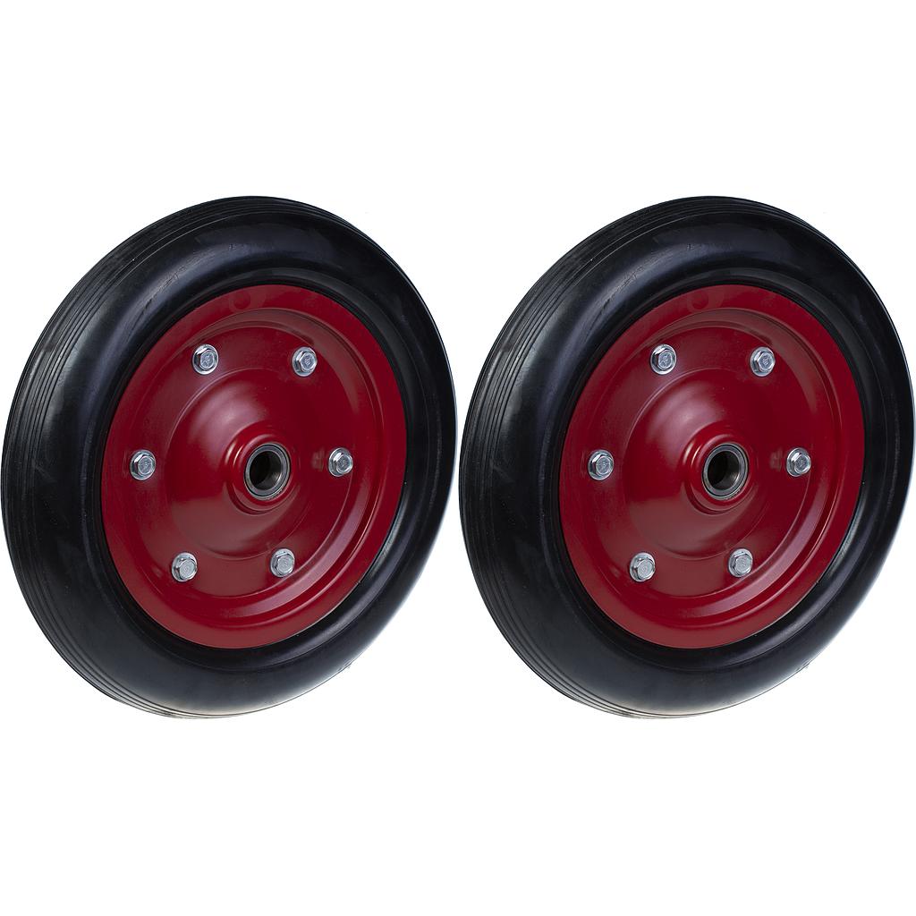 350 mm:n (14 tuuman) pyörä, kumirengas, puristettu teräskeskiosa, 25 mm:n paksuus, kantavuus 700 kg, 2 kpl:n sarja