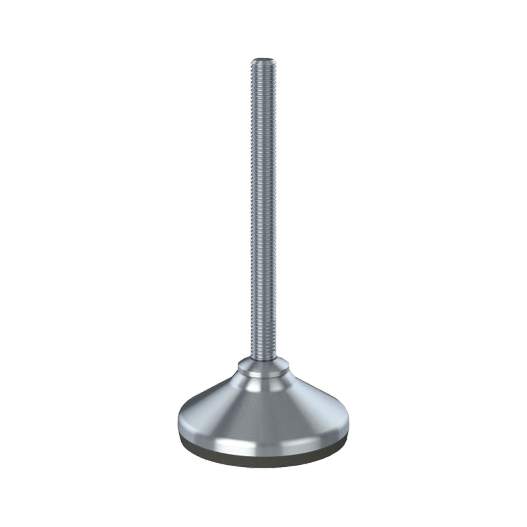 M12x150 ruostumattomasta teräksestä valmistettu tasoitusjalka, jossa on 80 mm:n ruostumaton jalusta ja tärinää estävä kumi.