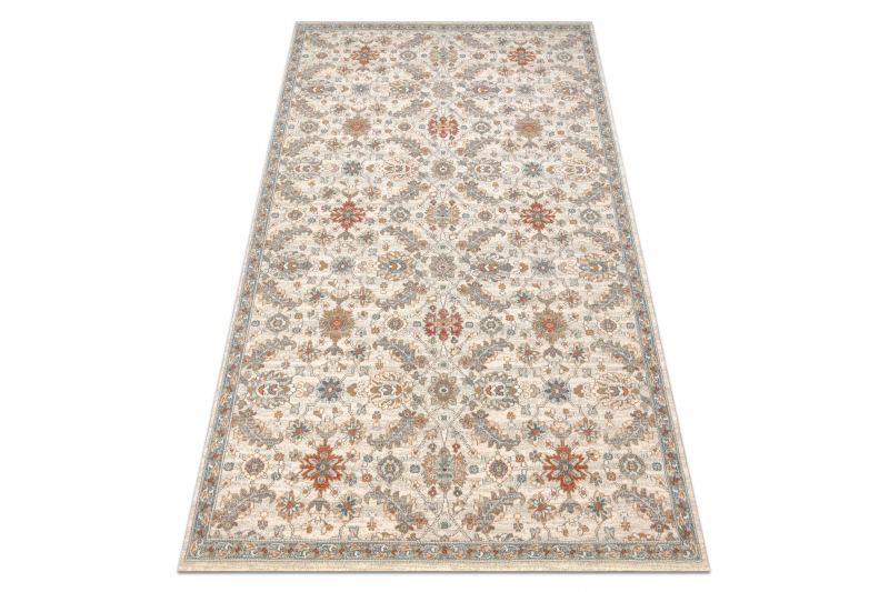 Villamatto SOHO - Kukat, kehyskuviolla, luonnollinen beige / sininen