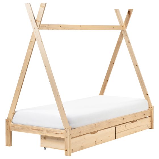 Sänky mänty 2 laatikkoa vaalea puu 90 x 200 cm DEVAY