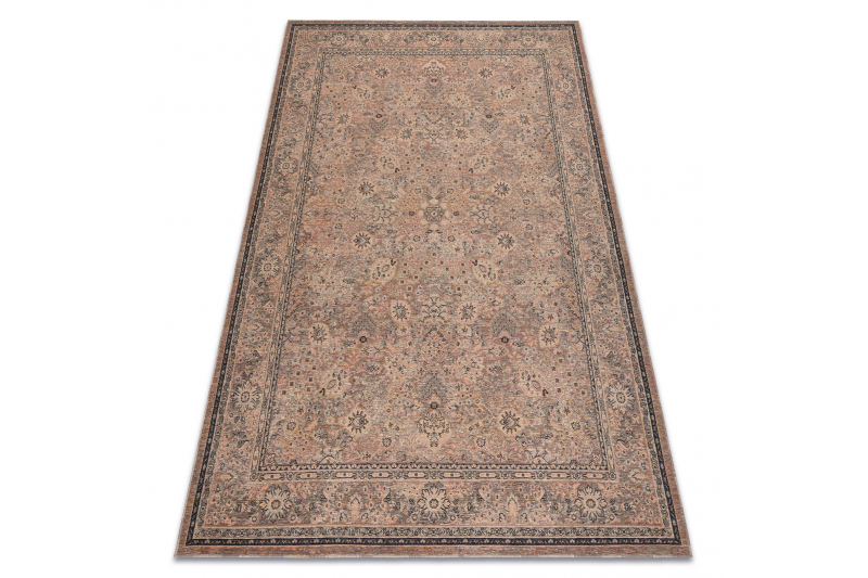 Villamatto ANTIGUA 518 74 JF300- Kukat, kehyskuviolla, litteä kudottu beige 200x300 cm