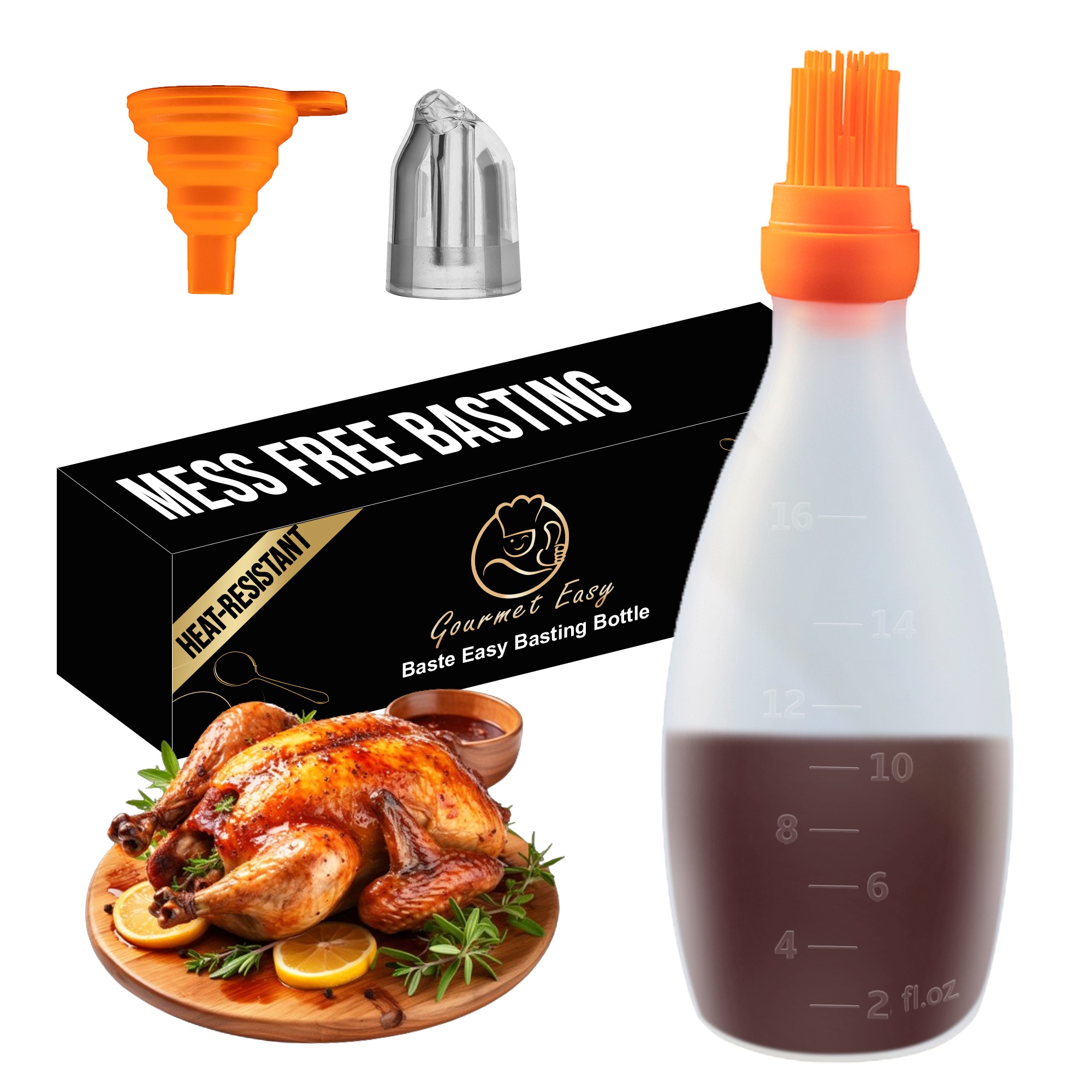 Gourmet Easy Silikoni taikinaharja, Slikoniharsinta ja kastikepullo (oranssi)