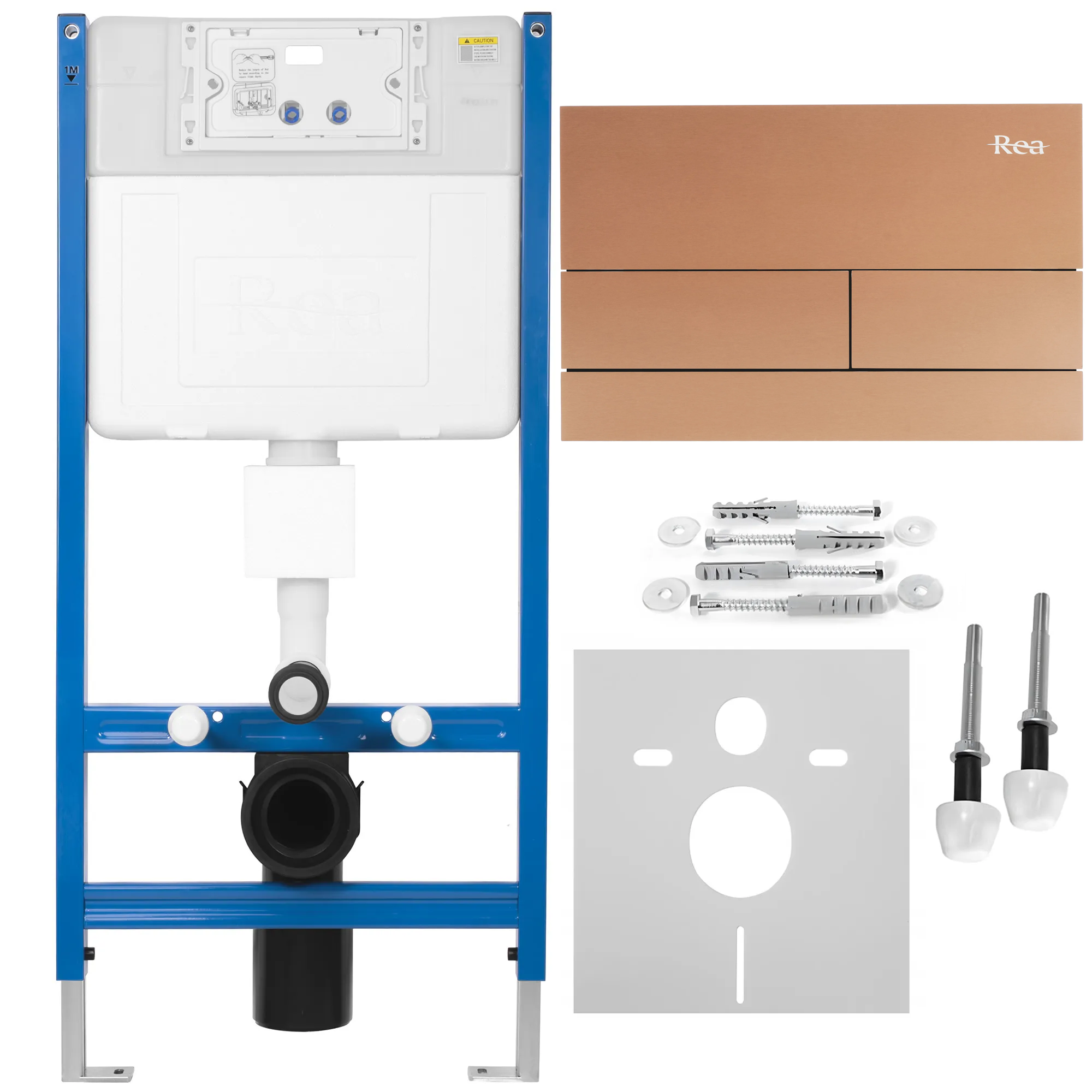 REA seinän sisään asennettava wc-runkokehys + t-tyypin painike K011A-Q harjattu kupari, 103, 5X52, 5X103, 5CM