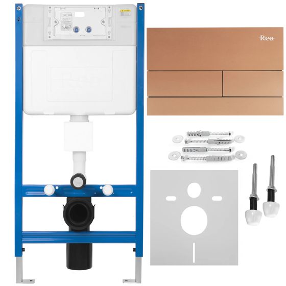 REA seinän sisään asennettava wc-runkokehys + t-tyypin painike K011A-Q harjattu kupari, 103, 5X52, 5X103, 5CM