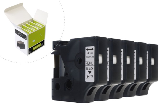 JetWorld Vaihtotarra Dymo D1 Mustavalkoinen Tekstinauha 6mm x 7m (5kpl) LM100, LM100+, LM200, LM300, LM400, LM420P, LM350, LM350D, LM360D, LM450D, LM260P, LM120P, LM500TS, LM160, LM210D, LM280, LM150, LM220 (43613) (S0720780)