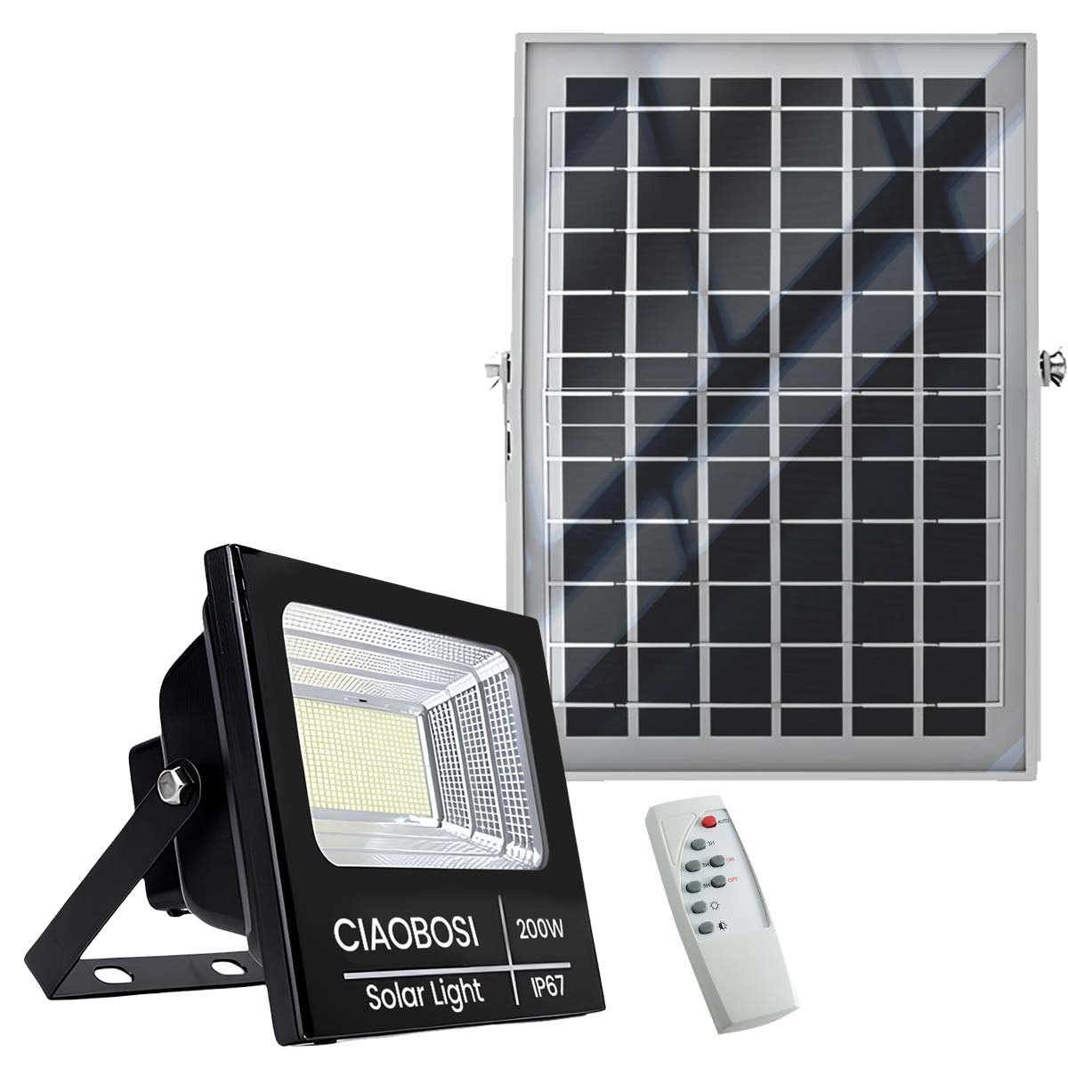 200W LED aurinkoprojektori IP67 erillisellä aurinkopaneelilla ja kaukosäätimellä