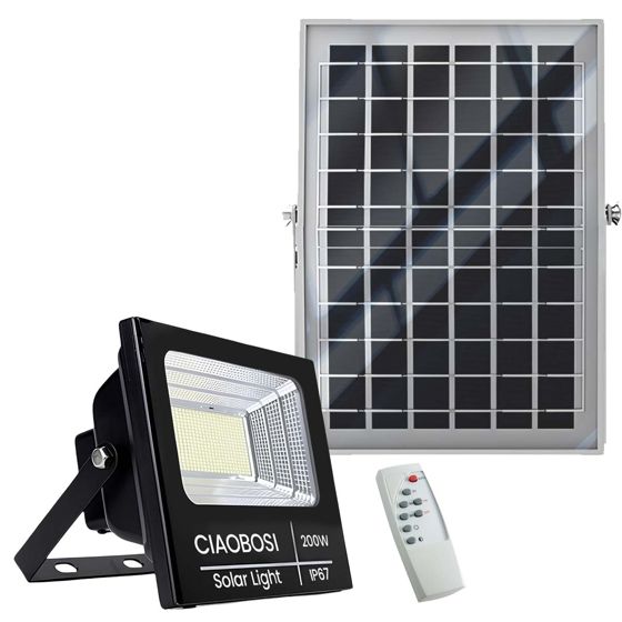 200W LED aurinkoprojektori IP67 erillisellä aurinkopaneelilla ja kaukosäätimellä