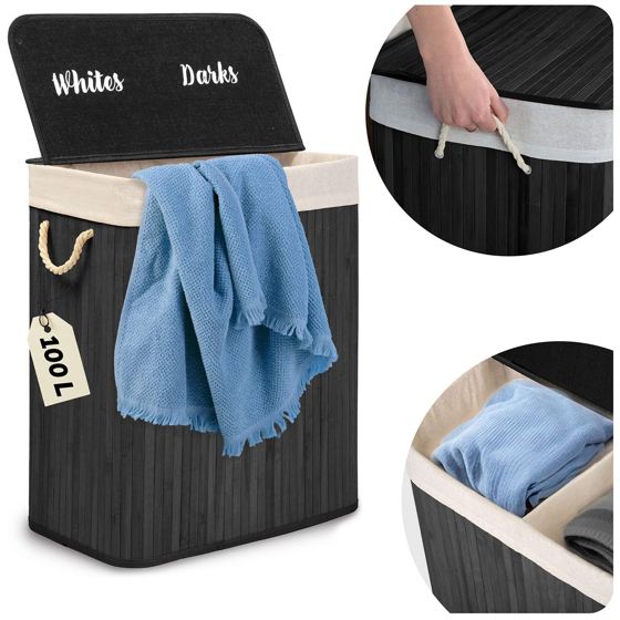 Massido 100L bambuinen pyykkikori kannella