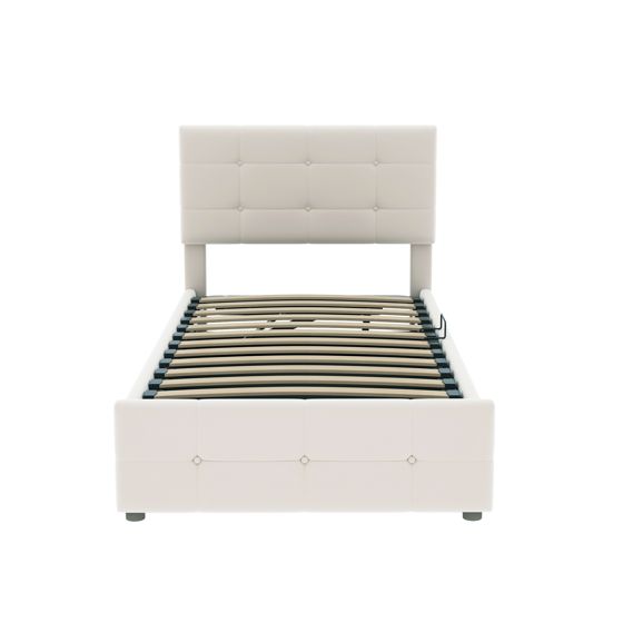 Verhoiltu Sänky 90 x 200 cm, Beige Sametti, Hydraulinen + Säilytystila