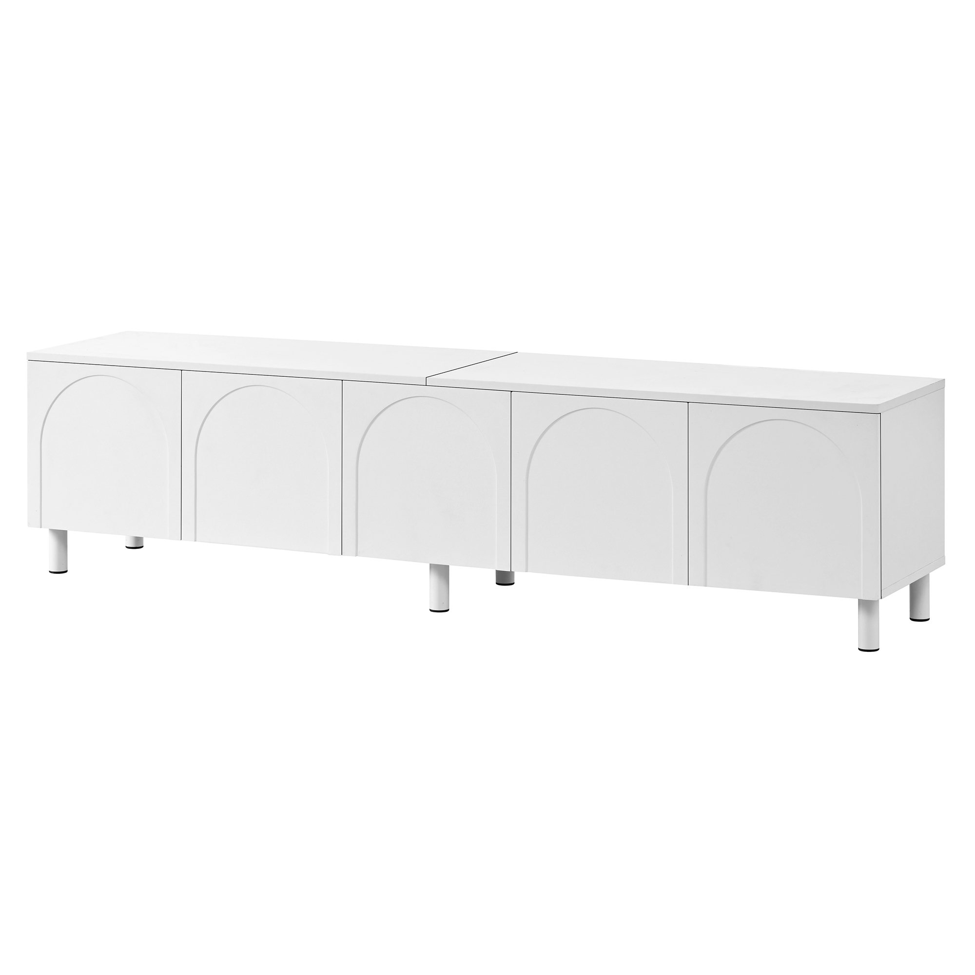 TV-taso 180x38x45 cm valkoinen MDF säilytyksellä ja metallijalalla