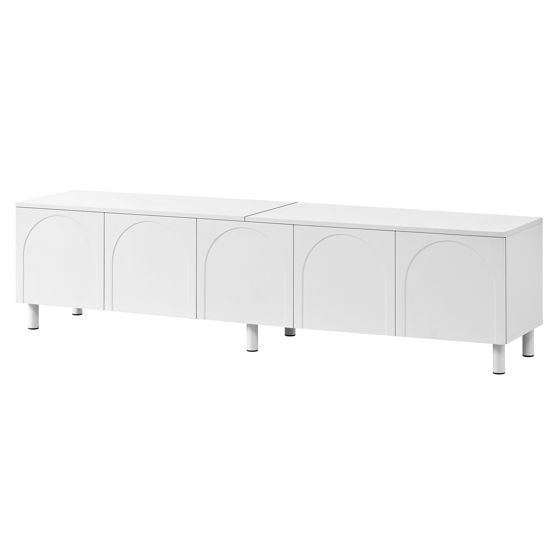 TV-taso 180x38x45 cm valkoinen MDF säilytyksellä ja metallijalalla