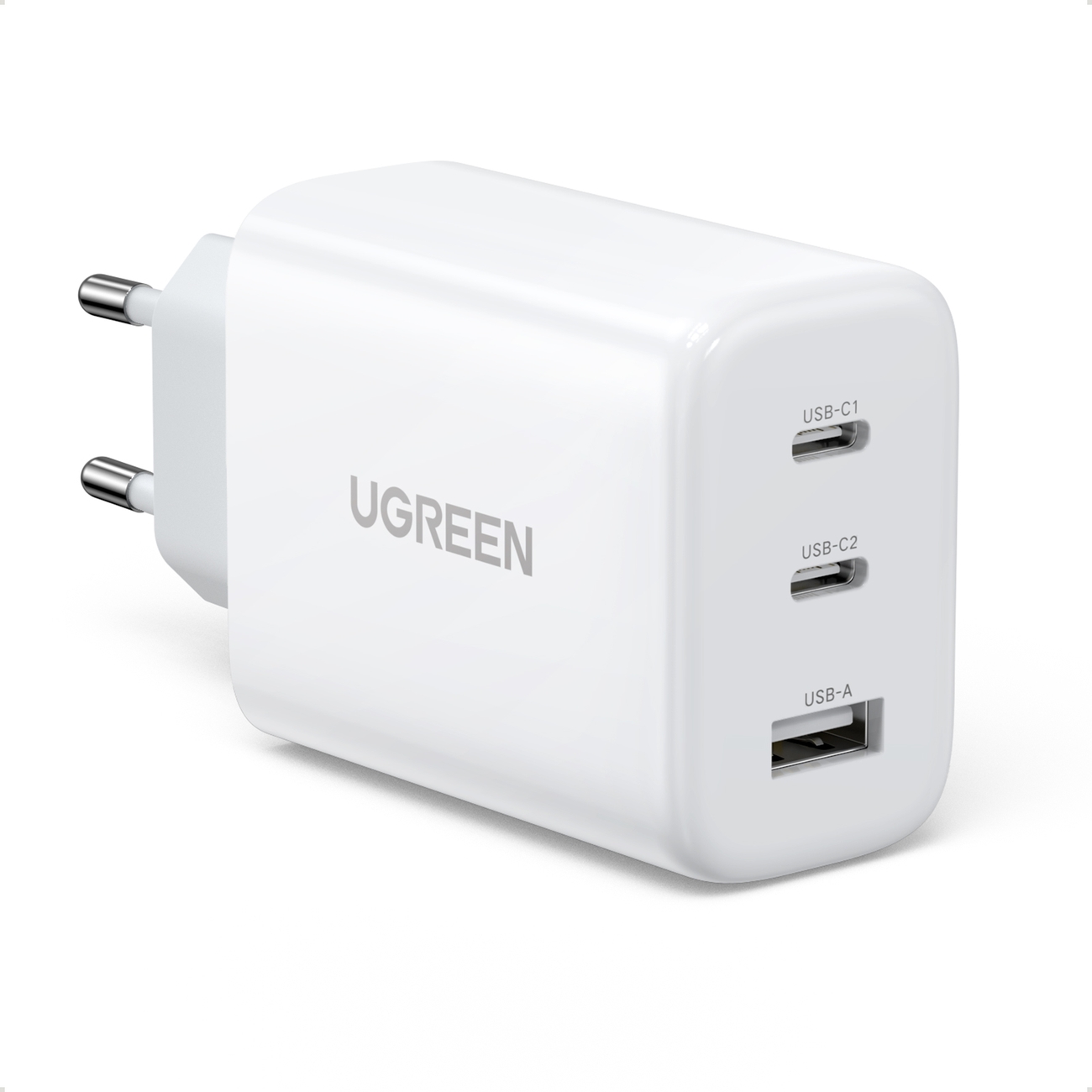 Nopea seinälaturi 2x USB-C USB 65W PD QC Valkoinen