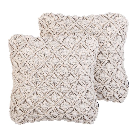Koristetyynysetti 2 kpl KIZKALESI puuvilla 45 x 45 cm Vaaleanbeige Geometrinen kuvio
