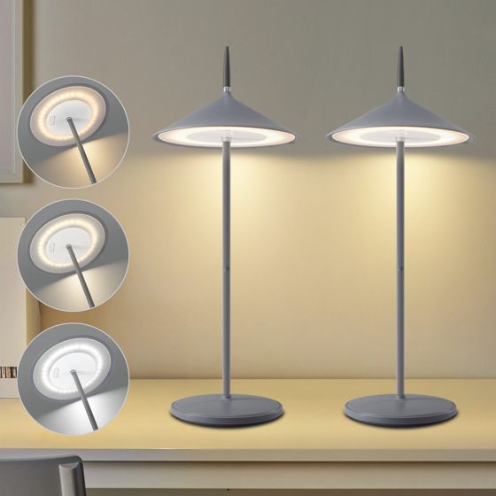NETTLIFE langaton pöytävalaisin yövalo 2 LED-pöytävalaisimen akkupakkaus 1800mhA ladattava kosketusnäyttö himmennettävä moderni harmaa IP44 USB
