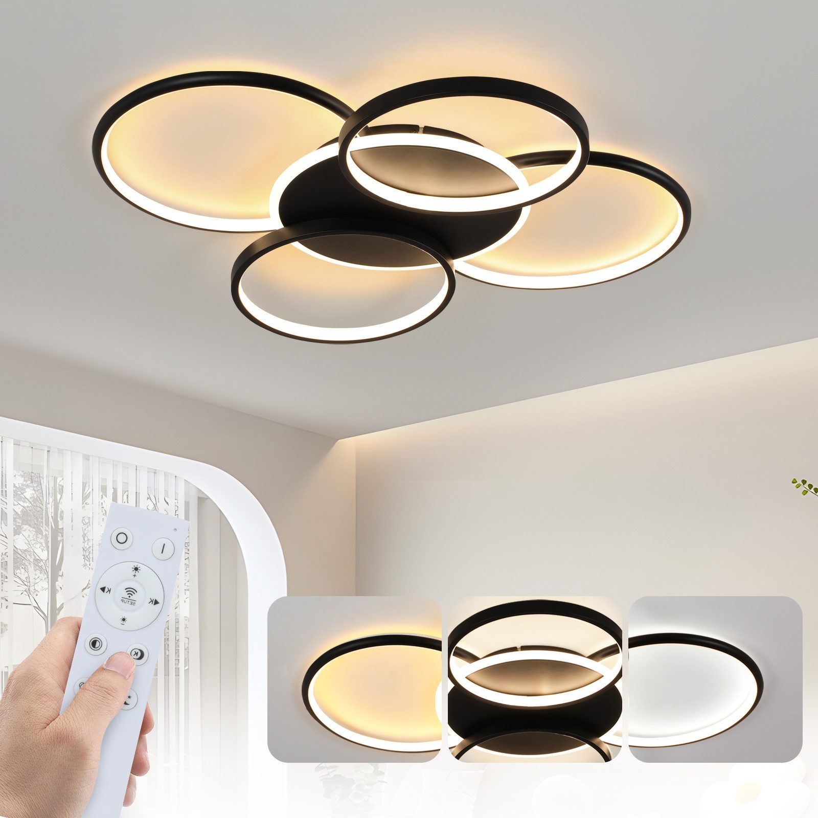 NETTLIFE LED - kattovalaisin, olohuoneeseen, himmennettävä, 70W Kaukosäätimellä, 5 rengasta Valkoinen, moderni, akryyli