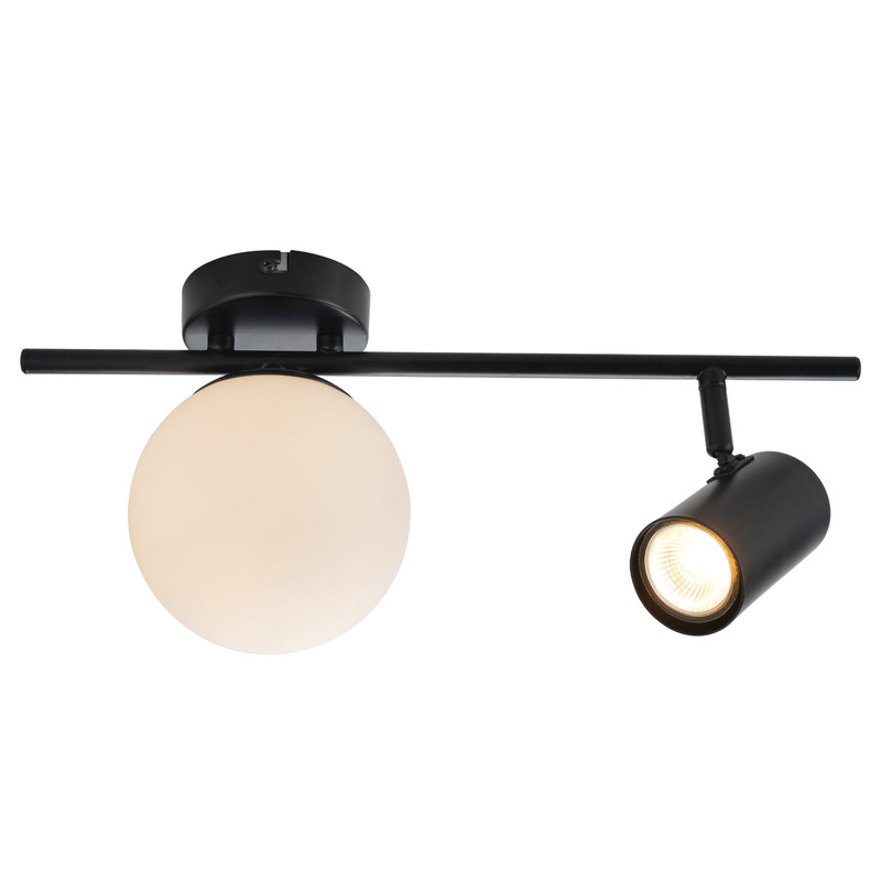 NETTLIFE 2-liekkinen kattokohdevalaisin musta Moderni kattovalaisin GU10-kanta, kääntyvä, 40 cm, metallilasipallo, E14