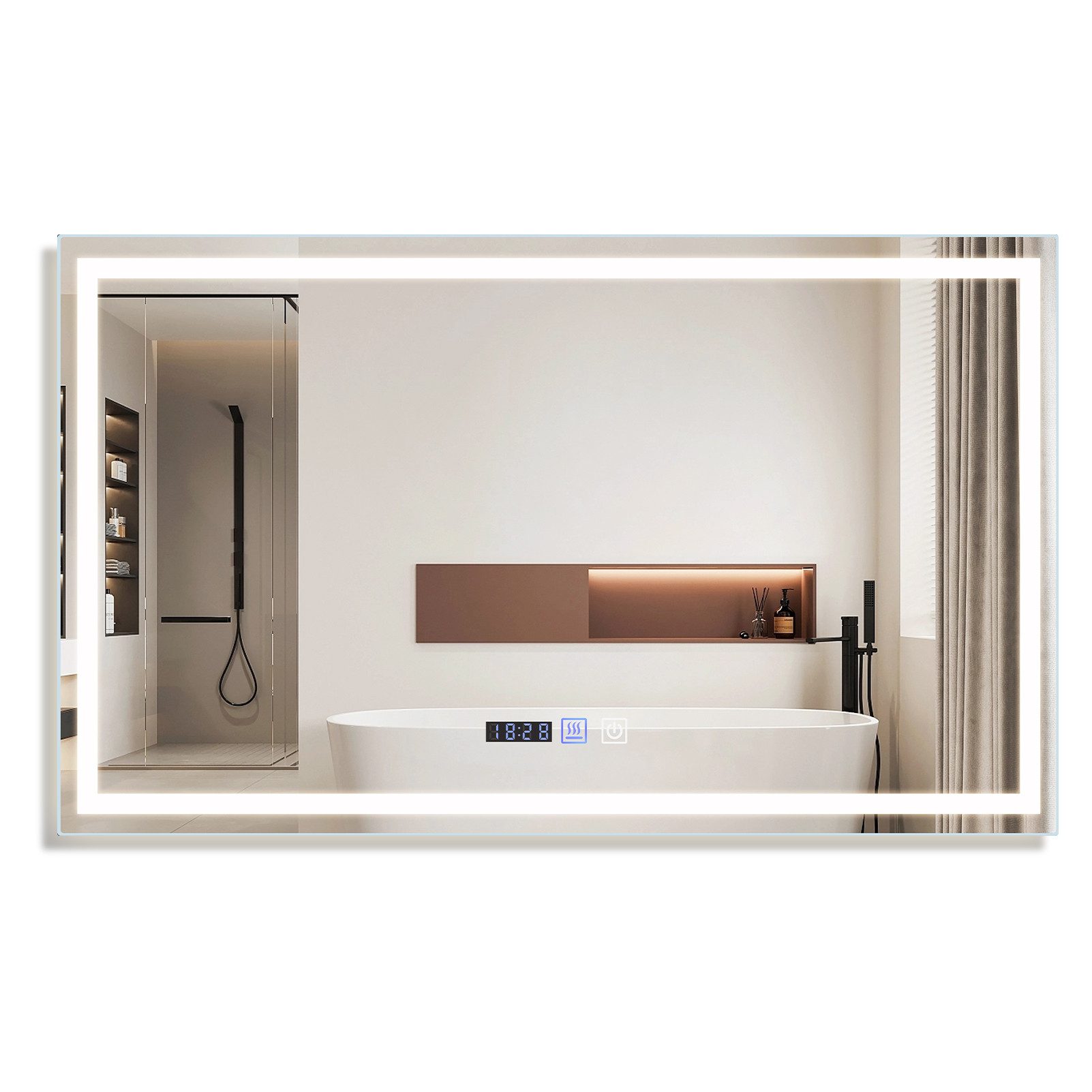 NETTLIFE valaistu kylpyhuoneen peili - 100x60 cm LED, IP44 kosketuskytkin, huurteenpoistokello, säädettävä