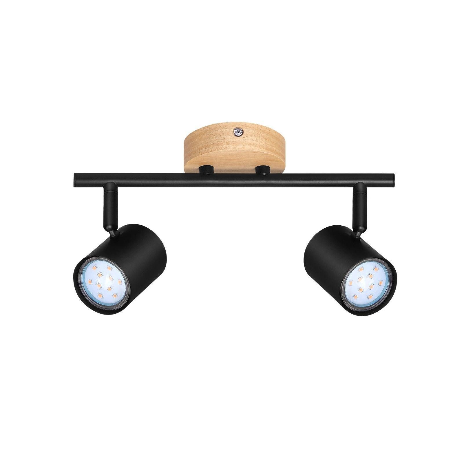 NETTLIFE LED - kattovalaisin 2 liekkiä - musta kattovalaisin GU10 kääntyvä kohdevalo puinen ilman lamppua