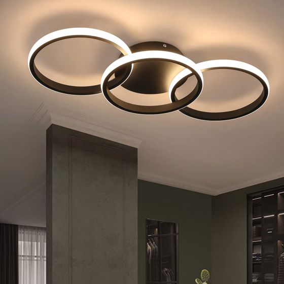 ZMH Moderni musta LED-kattovalaisin 3 metallirenkaalla 3000k
