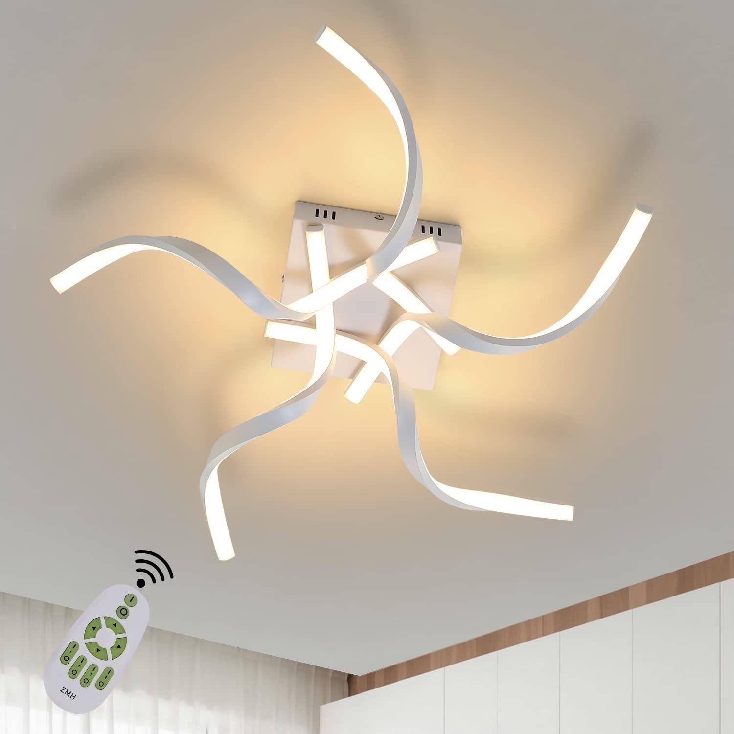 NETTLIFE moderni valkoinen, LED - kattovalaisin, himmennettävä 65cm aaltokuvioinen, makuuhuonevalaisin 48W olohuoneeseen Keittiöön, toimistoon