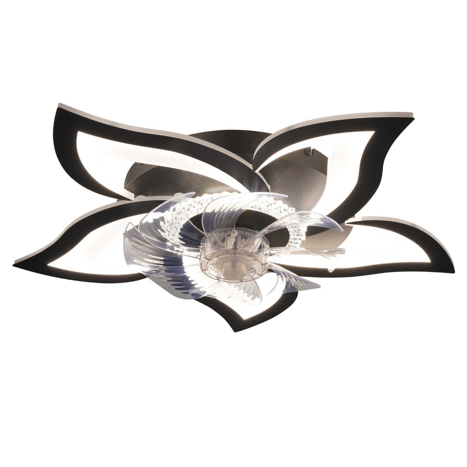 NETTLIFE LED-kattotuuletin valaistuksella 48 W musta hiljainen kaukosäädin himmennettävä 3 värilämpötilaa ajastin 6 nopeutta