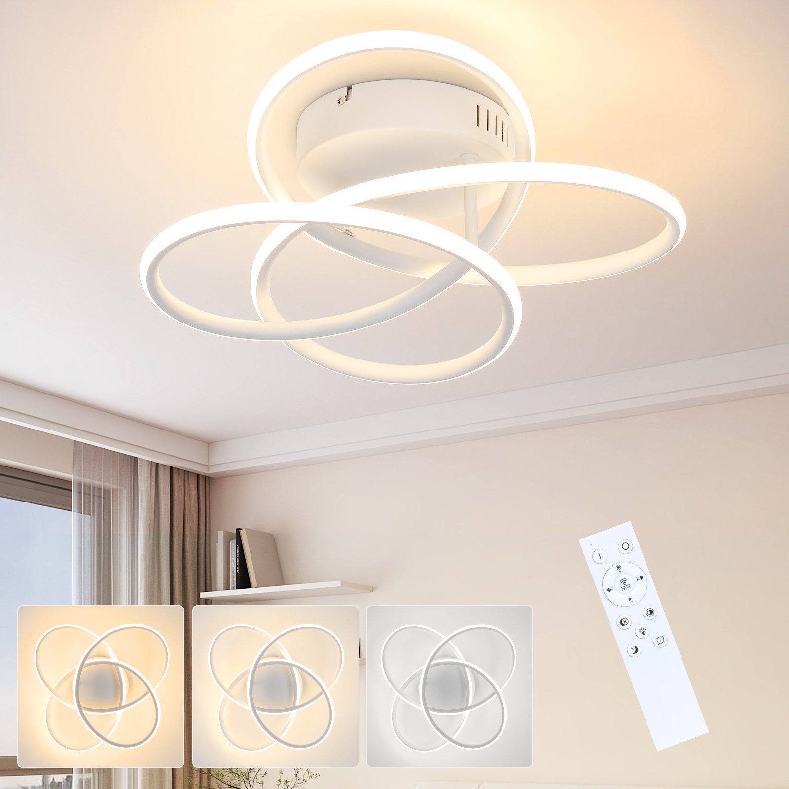 NETTLIFE LED - kattovalaisin eteiseen, moderni muotoilu, valkoinen, himmennettävä, kaukosäätimellä, 36 cm, metalli, 44 W