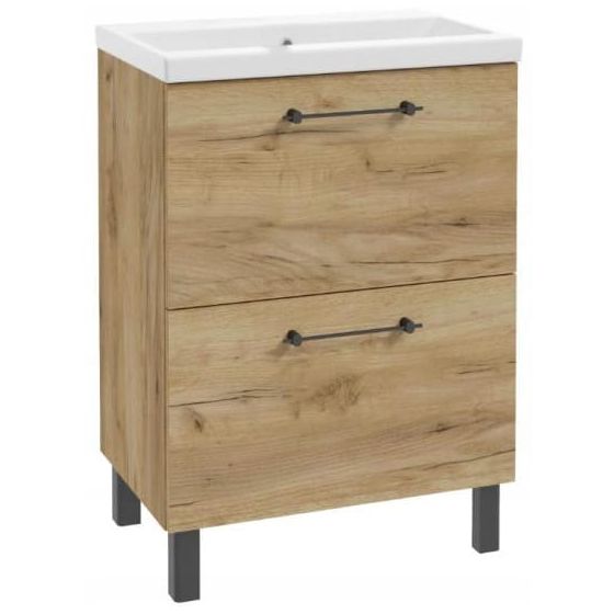 Kylpyhuonekaappi pesuallas ja 2 laatikkoa 50x80cm seisova tammi Craft Cassandra