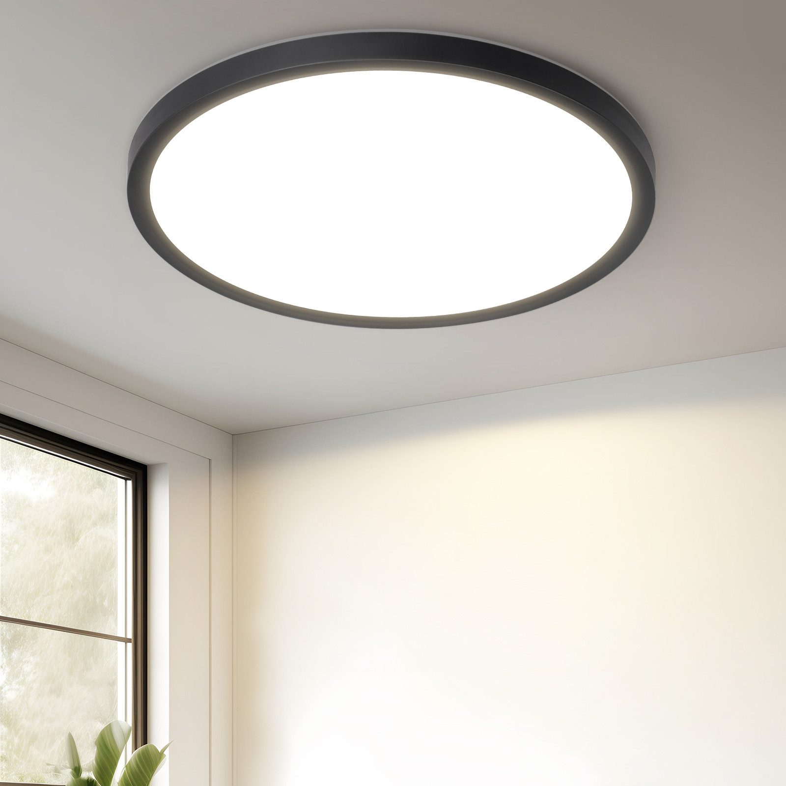 NETTLIFE litteä, LED - kattovalaisin, makuuhuoneeseen, musta, 18cm, 15W, ei - himmennettävä, lämmin Valkoinen, 3000K