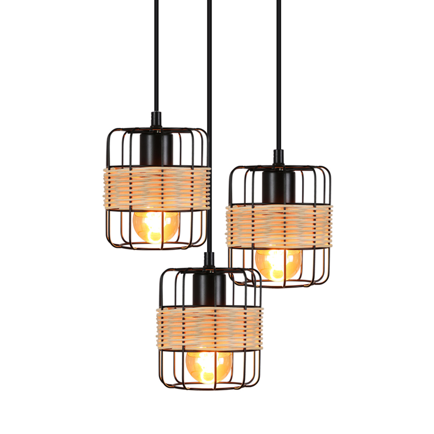 NETTLIFE musta metallinen riippuvalaisin, halkaisija 25 cm, E27, vintage - maalaismainen pyöreä, 3 lamppua