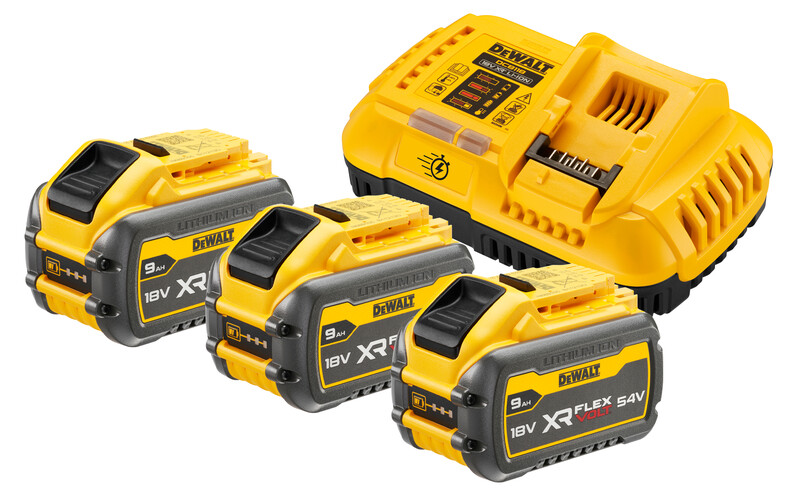 DeWalt XR FLEXVOLT -lataussarja: 3x 9,0 Ah + DCB118 DCB118X3